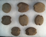Set of eight notched stone net weights found near the snake River, Washington.