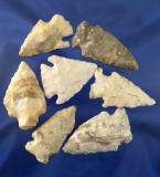 Set of seven assorted Missouri arrowheads, largest is 2 5/16