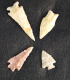 Set of four nice Texas and New Mexico arrowheads.   Largest is 2 1/4