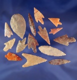 Set of 15 assorted African Neolithic arrowheads found in northern Sahara desert region.