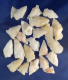 Large group of assorted arrowheads made from Quartz found in Virginia, largest is 1 1/2