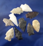 Set of 10 nice arrowheads found in Virginia, largest is 1 9/16