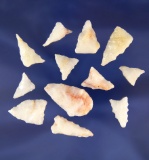 Set of 13 assorted Quartz arrowheads found in Virginia, largest is 1