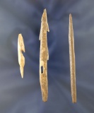 Set of three bone projectile points found in Alaska, largest is 3