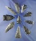 Set of 10 Obsidian Indian artifacts, largest is 2