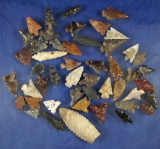 Group of 48 assorted arrowheads in various conditions, largest is 1 5/16