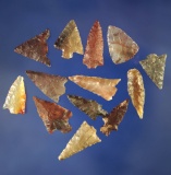 Set of 14 assorted arrowheads, largest is 15/16