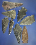 Set of eight arrowheads made from basalt, largest is 2