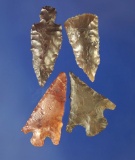 Set of four Columbia River arrowheads, largest is 1