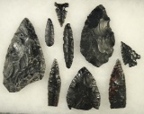 Group of assorted obsidian artifacts found in Fort Rock Oregon, largest is 4 3/4