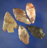 Group of five assorted arrowheads, largest is 1 5/16