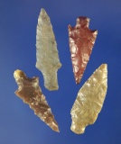 Set of four assorted arrowheads, largest is 1 1/16