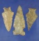 Set of three Ohio arrowheads including a nice Ashtabula, largest is 2 5/16