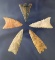 Set of five assorted arrowheads, largest is 1 11/16