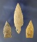 Set of three assorted Tennessee points including a 3 3/16