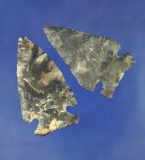 Nice pair of Coshocton Flint Intrusive Mound points found in Ohio. Both around 1 7/8