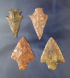 Set of four heavily patinated arrowheads found near the Santa Fe River, Alachua Co., Florida.