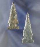 Two very fine Intrusive Mound Points made from Coshocton Flint, found in Ohio. Largest is 2 1/8