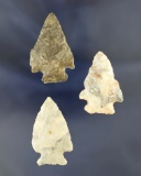 Set of three Cornernotch points found in Huron Co.,  Ohio. Largest is 1 1/2