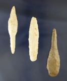 Set of three Flint Drills found in Lorain Co.,  Ohio. Largest is 3