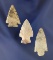 Set of three nice field found arrowheads found in southeast Iowa. Largest is 1 11/16