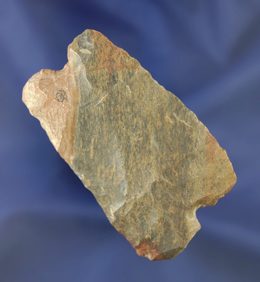 Uniquely styled 2 3/4" notched Paleo Square Knife found in Alabama that is heavily patinated.