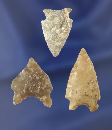 Set of three nice arrowheads found in South Dakota, largest is 1 3/8".