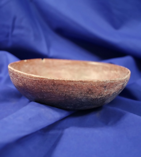 5 1/2" ancient pottery dish with unique design on interior in nice condition- two small rim chips.