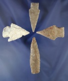 Set of four Texas arrowheads, largest is 2 15/16