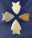 Set of four Hardaway arrowheads found in the Midwest and southern U.S. Largest is 1 1/4