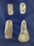 Set of four attractive abalone shell ornaments found in California, largest is 1 3/8