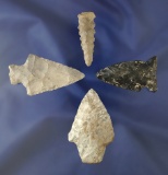 Set of four assorted Ohio arrowheads, including a 2 1/8