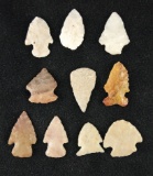 Set of 10 assorted arrowheads, largest is 1 1/8