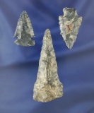 Set of three Coshocton Flint artifacts found in Ohio. Largest is 2 9/16
