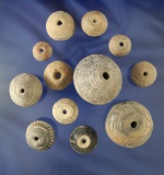 Group of 12 Pre-Columbian pottery beads and spindle whorls found in Mexico.