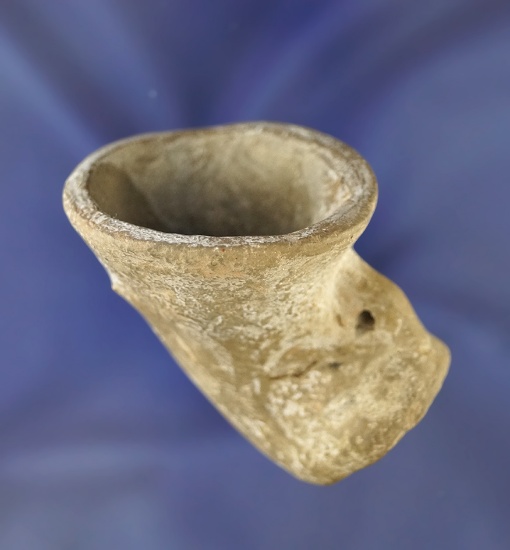 Nicely styled 2 9/16" Caddo clay pipe with a suspension hole found in Arkansas.