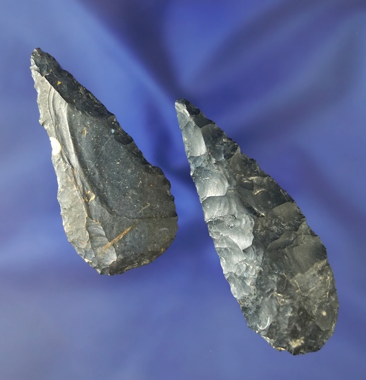 2 Archaic Knives made from Upper Mercer Flint and found in Huron Co., Ohio.  Largest is 2 7/8".