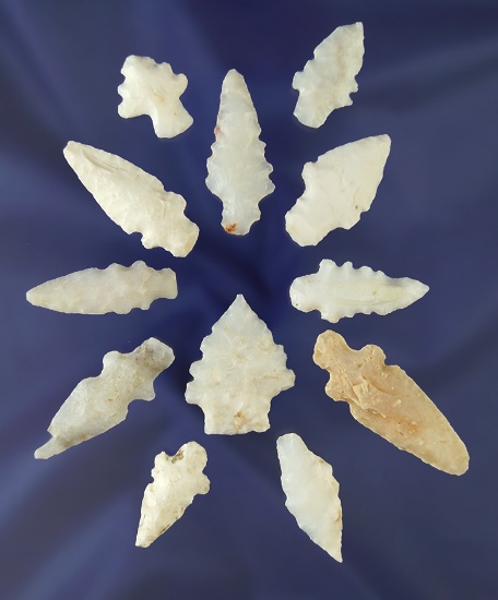 12 assorted New Mexico arrowheads, many are very nice! Largest is 1 9/16".