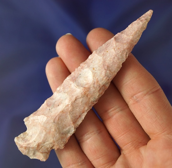 4" pink and white Flint Gibson point found by Dick Imhoff in Adair Co.,  Missouri.