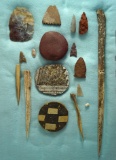 Unique set  including arrowheads, salvage pottery discs and bone relics - Witch Well, Arizona.