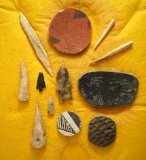 Unique set of artifacts including arrowheads, salvage pottery discs and bone relics - Arizona.