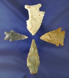 Set of four assorted arrowheads found in Kentucky. Largest is 1 7/8