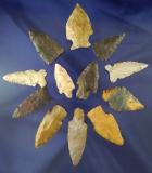 Group of 12 assorted arrowheads found in Alabama in Tennessee, largest is 2 1/16