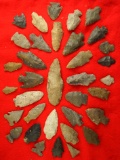 Nice assortment of 36 arrowheads found in northern Kentucky and southern Ohio.