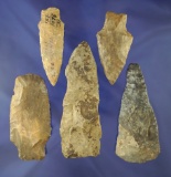 Set of five Flint Knives found in Alabama, largest is 4 1/8