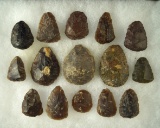 Excellent set of 15 scrapers, many Knife River Flint found in South Dakota. Largest is 1 3/4