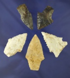 Set of five very nice assorted artifacts found in the Missouri area, largest is 2 3/8