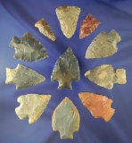 Set of 11 assorted arrowheads found in Alabama, largest is 2