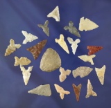 Group of 21 assorted Texas bird points and artifacts, largest is 1
