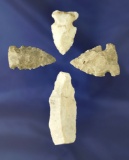 Set of four artifacts including three arrowheads and a Bladelet found in Ohio. Largest is 1 3/4